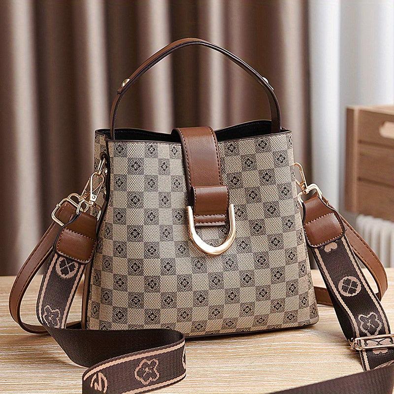 Plaid Pattern Bucket Bag Crossbody Handbag