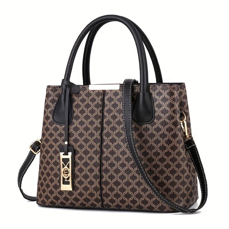 Vintage Top Handle Satchel Tote Bag PU Leather Textured Shoulder Bag