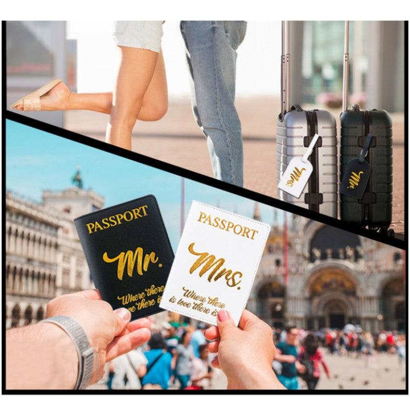 PU Leather Couple Travel Document Bag Passport Holder Luggage Tag Set