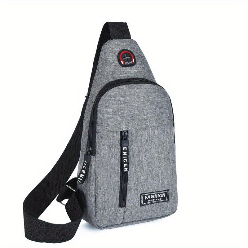 Letter Patched Zipper Messenger Bag Adjustable Strap Canvas Bag