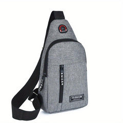 Letter Patched Zipper Messenger Bag Adjustable Strap Canvas Bag