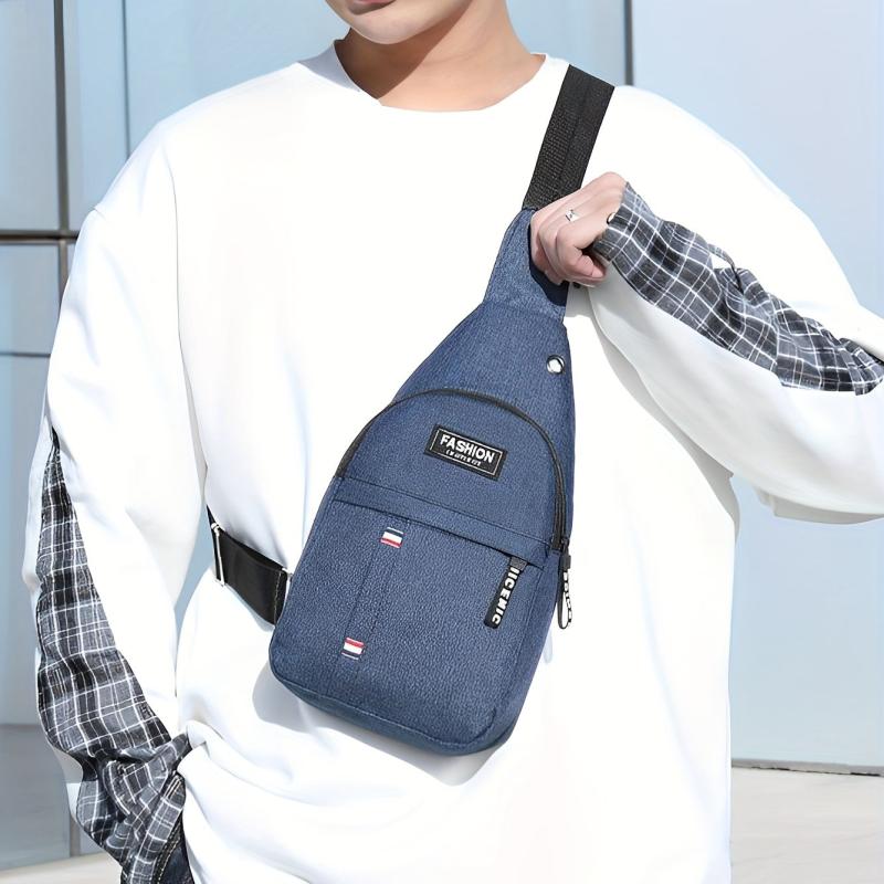 Letter Patched Zipper Messenger Bag Adjustable Strap Canvas Bag