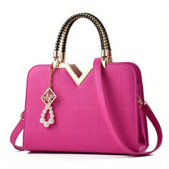 Pearl Decor Top Handle Satchel Tote Bag