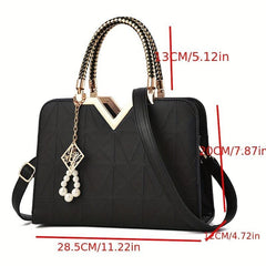 Pearl Decor Top Handle Satchel Tote Bag
