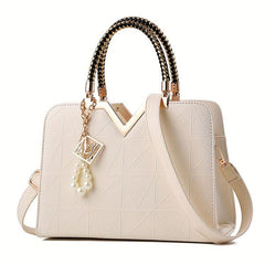 Pearl Decor Top Handle Satchel Tote Bag