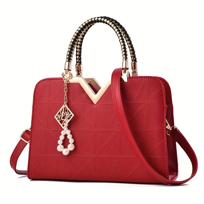 Pearl Decor Top Handle Satchel Tote Bag