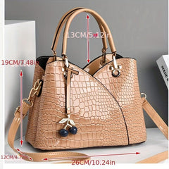 Crocodile Embossed Tote Bag with Cherry Pendant
