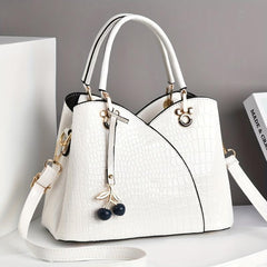 Crocodile Embossed Tote Bag with Cherry Pendant