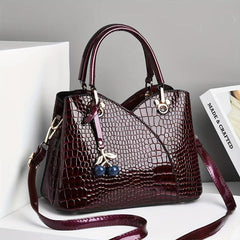 Crocodile Embossed Tote Bag with Cherry Pendant
