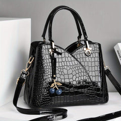 Crocodile Embossed Tote Bag with Cherry Pendant