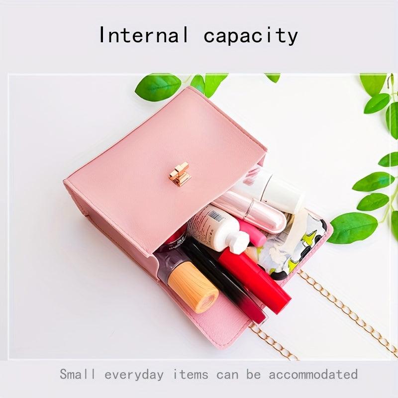 Solid Square Bag Turn Lock Satchel Bag With Scarf Decor
