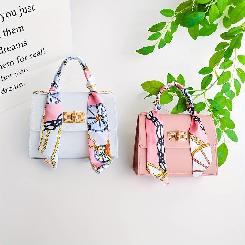 Solid Square Bag Turn Lock Satchel Bag With Scarf Decor