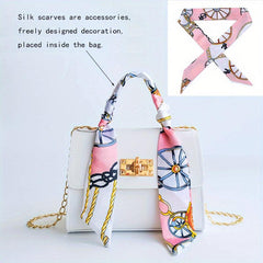 Solid Square Bag Turn Lock Satchel Bag With Scarf Decor