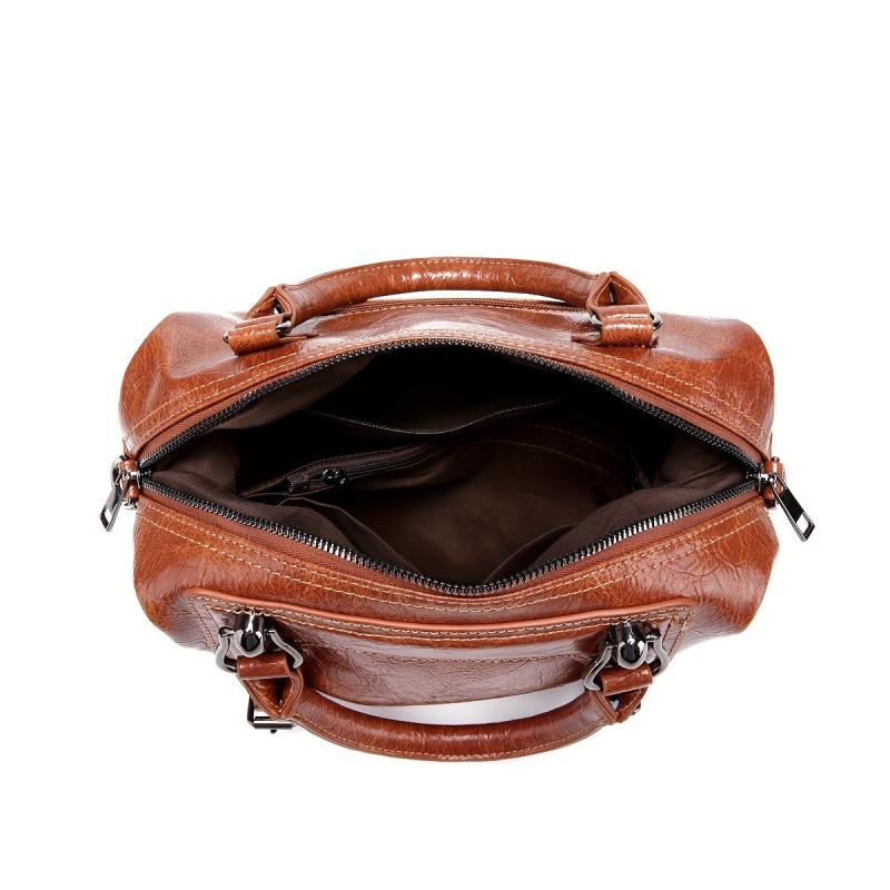 Retro Glossy Top Handle Satchel Crossbody Bag PU Leather Tote Bag