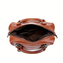 Retro Glossy Top Handle Satchel Crossbody Bag PU Leather Tote Bag