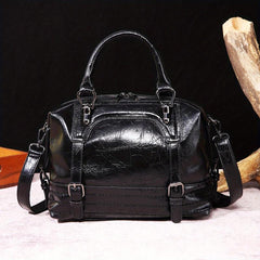 Retro Glossy Top Handle Satchel Crossbody Bag PU Leather Tote Bag