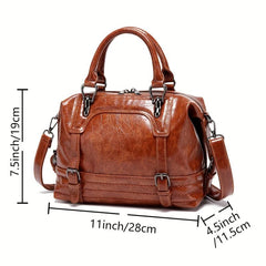 Retro Glossy Top Handle Satchel Crossbody Bag PU Leather Tote Bag