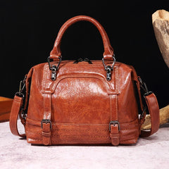 Retro Glossy Top Handle Satchel Crossbody Bag PU Leather Tote Bag