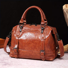 Retro Glossy Top Handle Satchel Crossbody Bag PU Leather Tote Bag