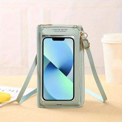 Touch Screen PU Leather Phone Bag Card Slot Zipper Shoulder Bag