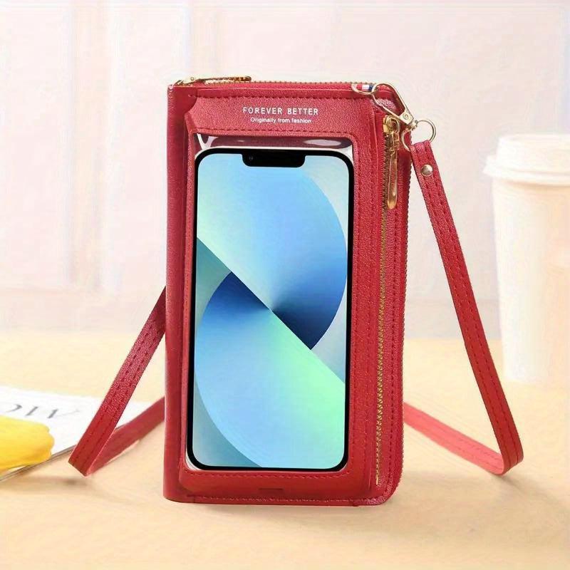 Touch Screen PU Leather Phone Bag Card Slot Zipper Shoulder Bag