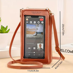 Touch Screen PU Leather Phone Bag Card Slot Zipper Shoulder Bag