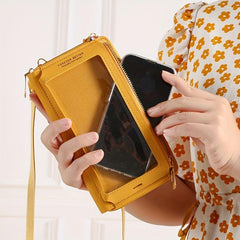 Touch Screen PU Leather Phone Bag Card Slot Zipper Shoulder Bag