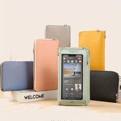 Touch Screen PU Leather Phone Bag Card Slot Zipper Shoulder Bag
