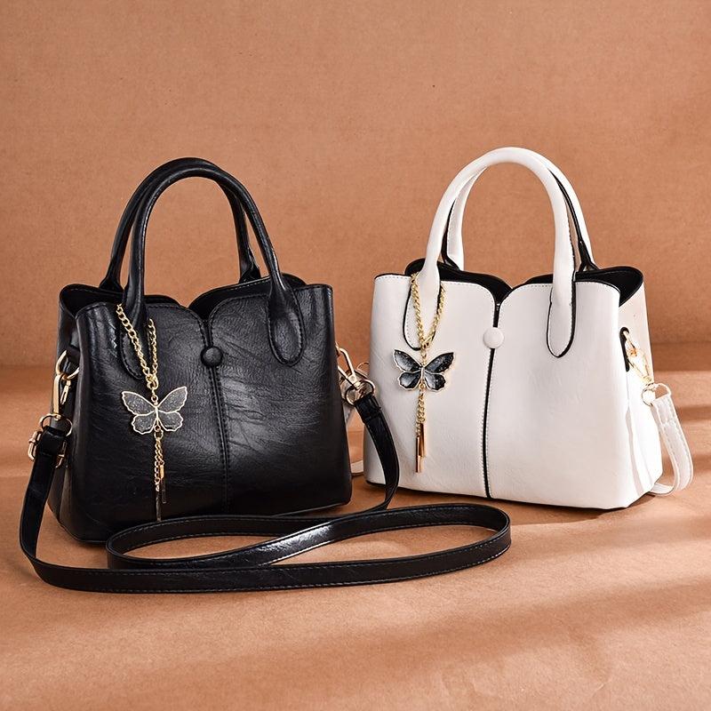 Women's Zipper Tote Hand Bag with Butterfly Decor