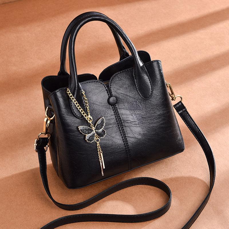 Women's Zipper Tote Hand Bag with Butterfly Decor