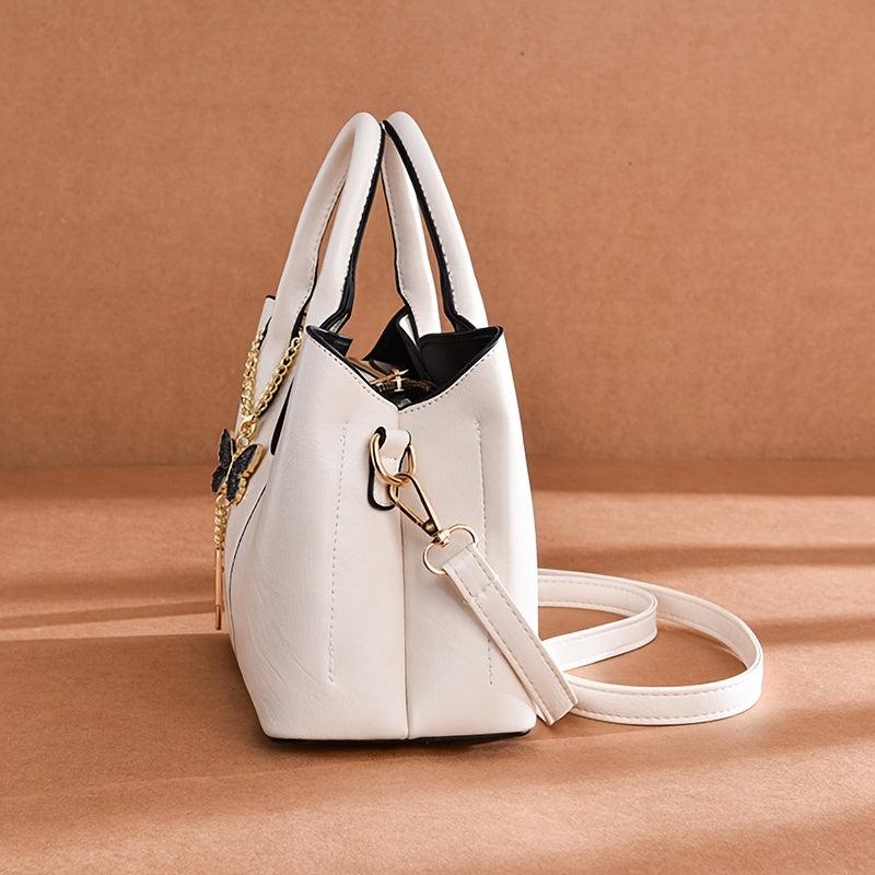 Women's Zipper Tote Hand Bag with Butterfly Decor