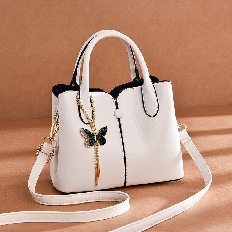 Women's Zipper Tote Hand Bag with Butterfly Decor