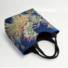 Embroidery Sequin Tote Bag Canvas Peacock Large Capacity Shoulder Bag