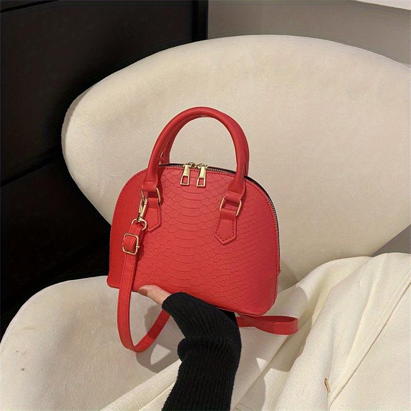 Snakeskin Embossed Crossbody Bag Zipper Shell Handbag for Women