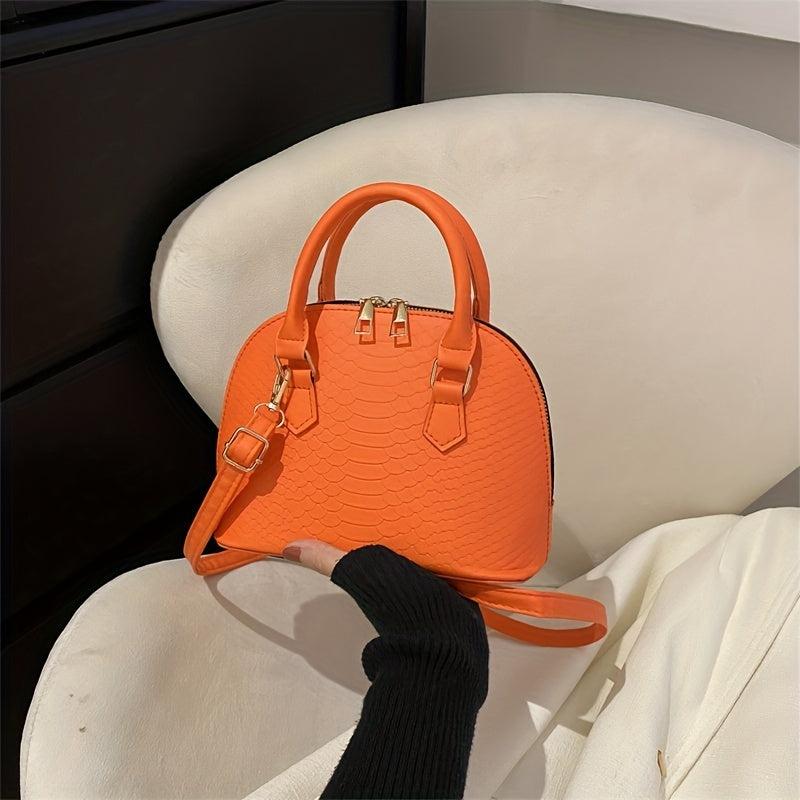 Snakeskin Embossed Crossbody Bag Zipper Shell Handbag for Women