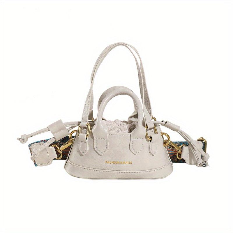 Vintage Drawstring Satchel Bag Solid Retro Crossbody Women's Handbag