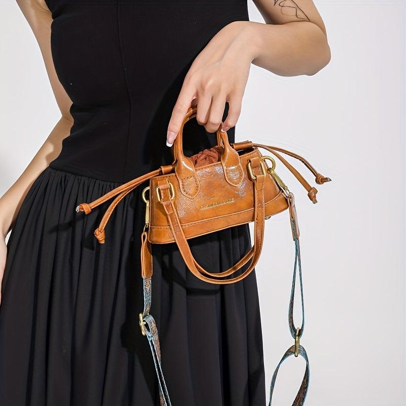 Vintage Drawstring Satchel Bag Solid Retro Crossbody Women's Handbag
