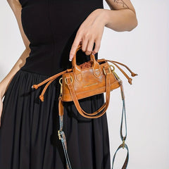 Vintage Drawstring Satchel Bag Solid Retro Crossbody Women's Handbag