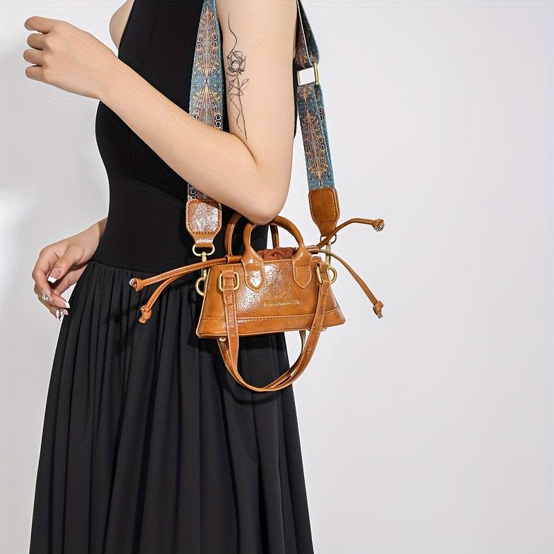 Vintage Drawstring Satchel Bag Solid Retro Crossbody Women's Handbag