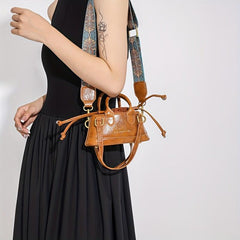 Vintage Drawstring Satchel Bag Solid Retro Crossbody Women's Handbag