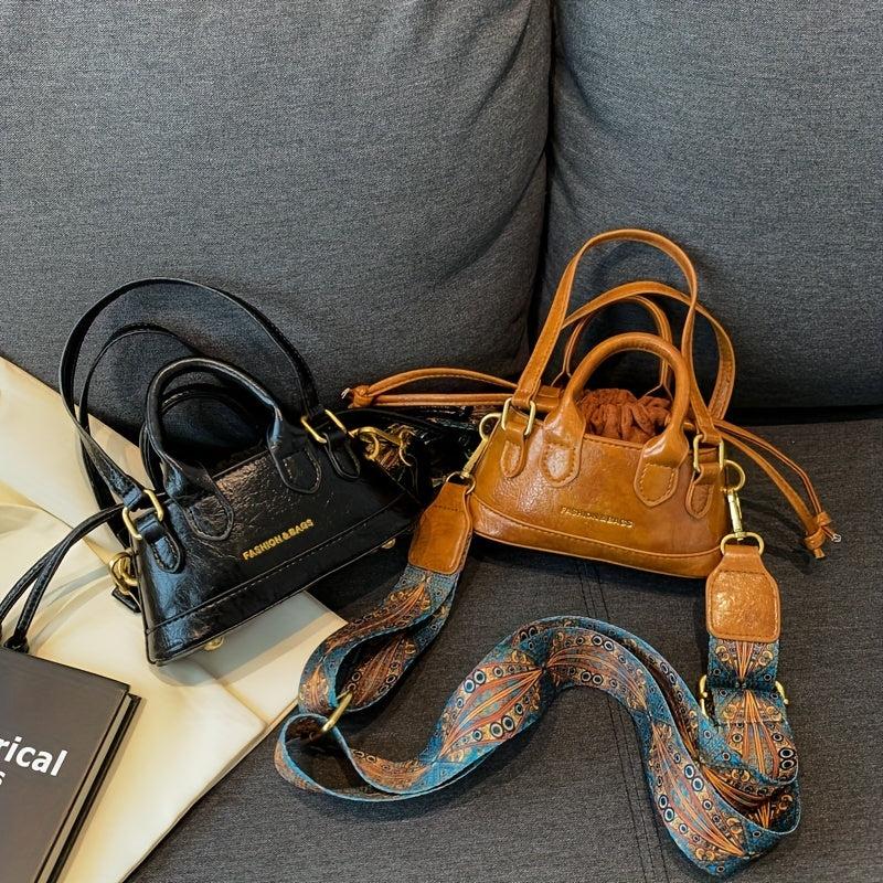 Vintage Drawstring Satchel Bag Solid Retro Crossbody Women's Handbag