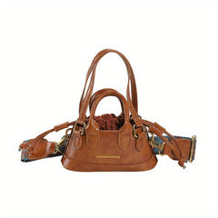 Vintage Drawstring Satchel Bag Solid Retro Crossbody Women's Handbag