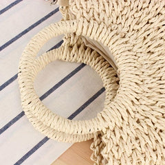 Straw Crossbody Bag Round Handle Summer Beach Bag