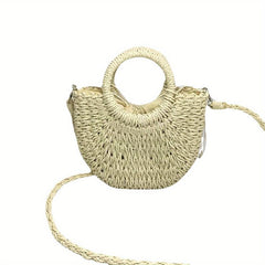 Straw Crossbody Bag Round Handle Summer Beach Bag