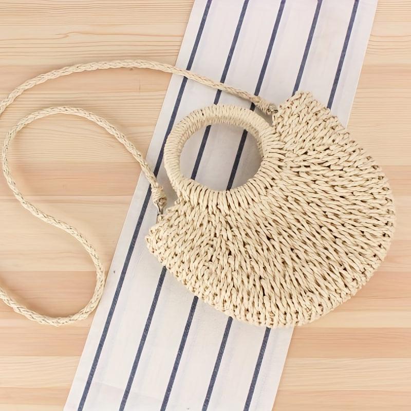 Straw Crossbody Bag Round Handle Summer Beach Bag