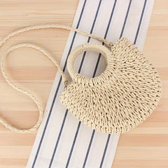 Straw Crossbody Bag Round Handle Summer Beach Bag
