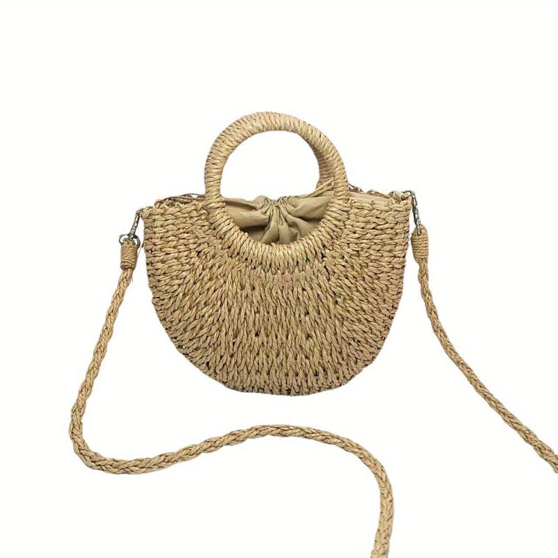 Straw Crossbody Bag Round Handle Summer Beach Bag