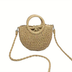 Straw Crossbody Bag Round Handle Summer Beach Bag