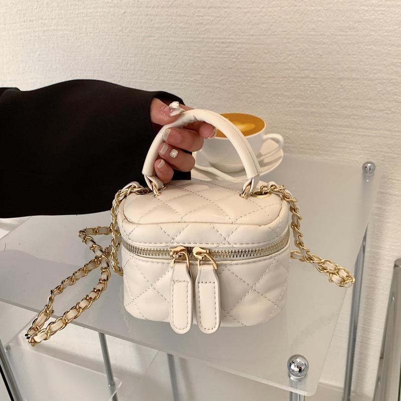 Mini Quilted Chain Crossbody Bag Top Handle Purse Bucket Bag 5x3x5 Inch