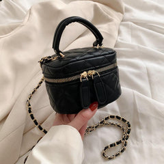 Mini Quilted Chain Crossbody Bag Top Handle Purse Bucket Bag 5x3x5 Inch